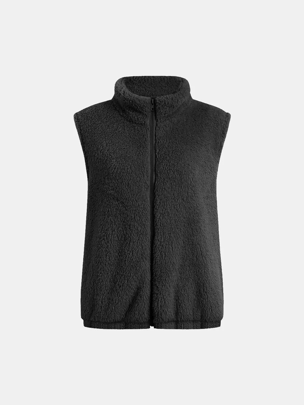 Full Size Fuzzy Zip Up Vest Coat with Pockets, view 3