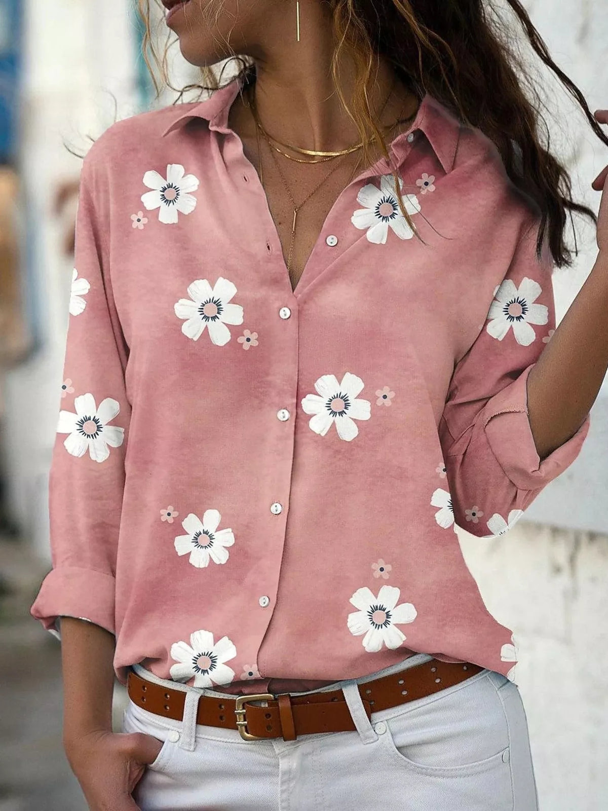 Full Size Floral Print Button-Down Casual Shirt Plus Size