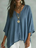V-Neck Batwing Sleeve T-Shirt - Lilixa.store
