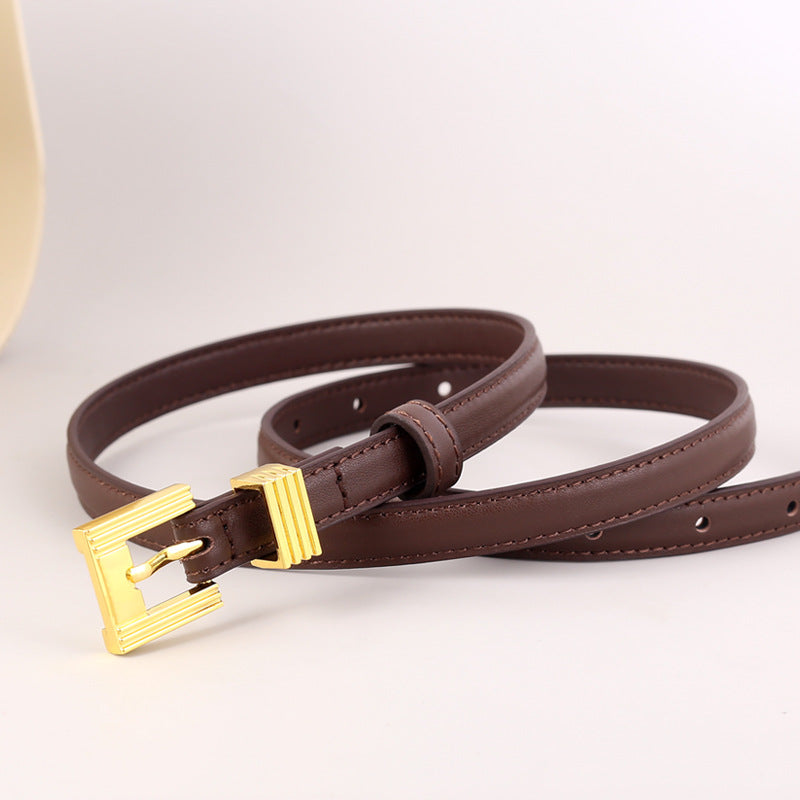 Skinny Leather Belt with Golden Buckle - Lilixa.store