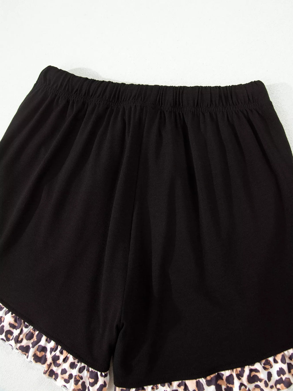 k Leopard Patchwork Trim Lapel Shirt Drawstring Shorts 2pcs Pajama Set - Lilixa.store
