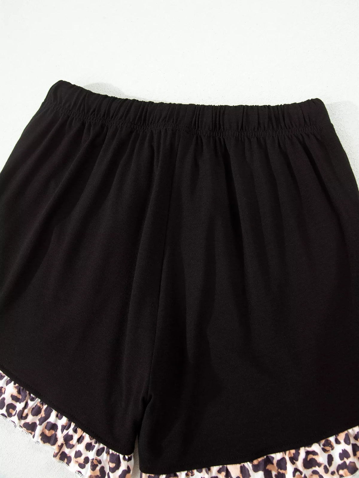 k Leopard Patchwork Trim Lapel Shirt Drawstring Shorts 2pcs Pajama Set - Lilixa.store