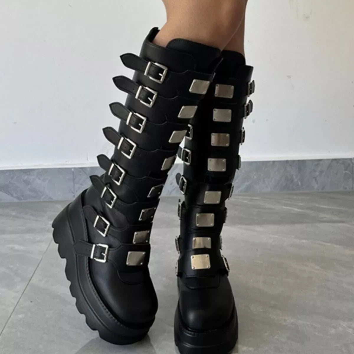 Multi-Buckle Platform Knee-High Boots - Lilixa.store