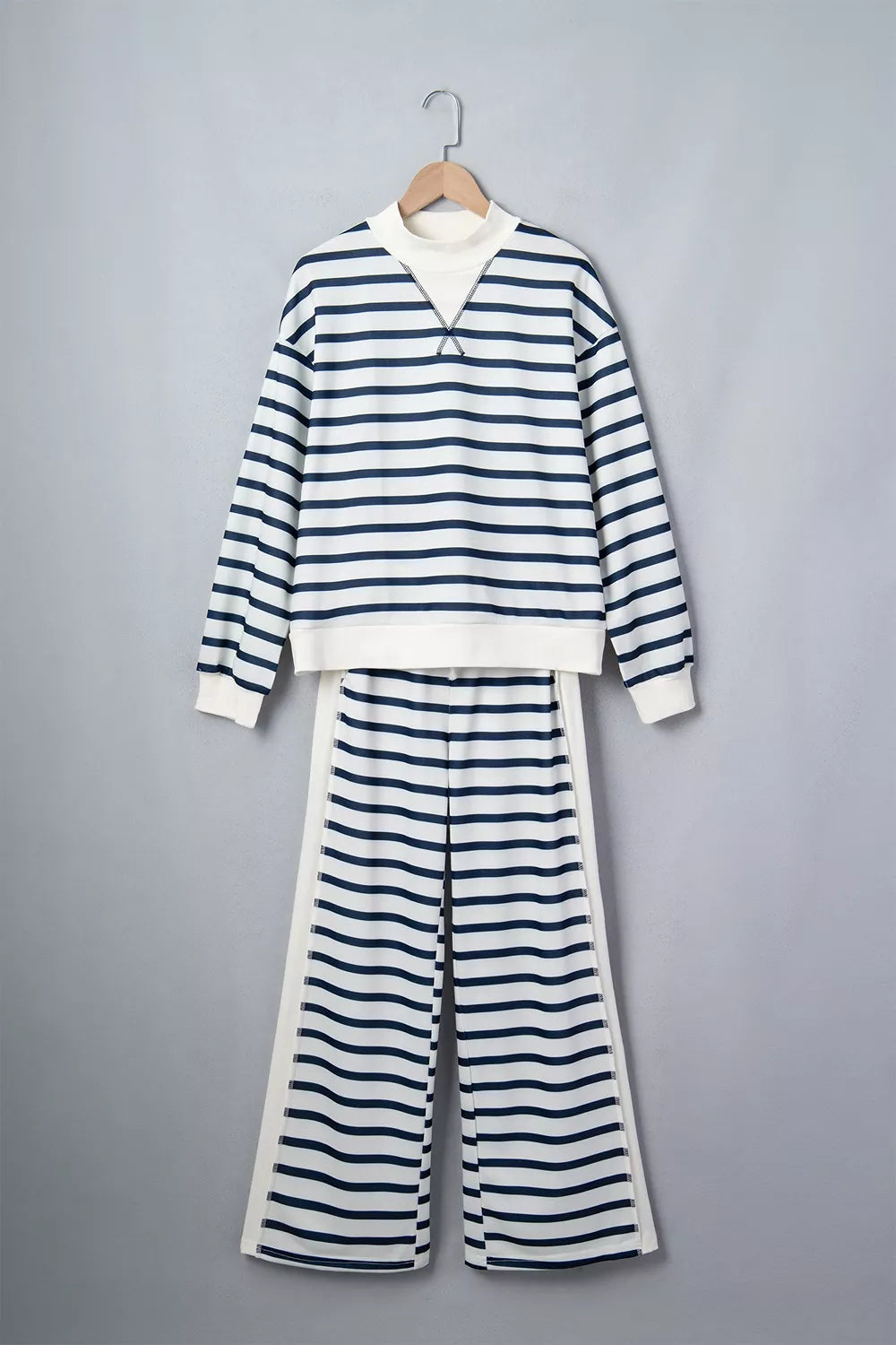 Striped Long Sleeve Top and Wide-Leg Pants Set