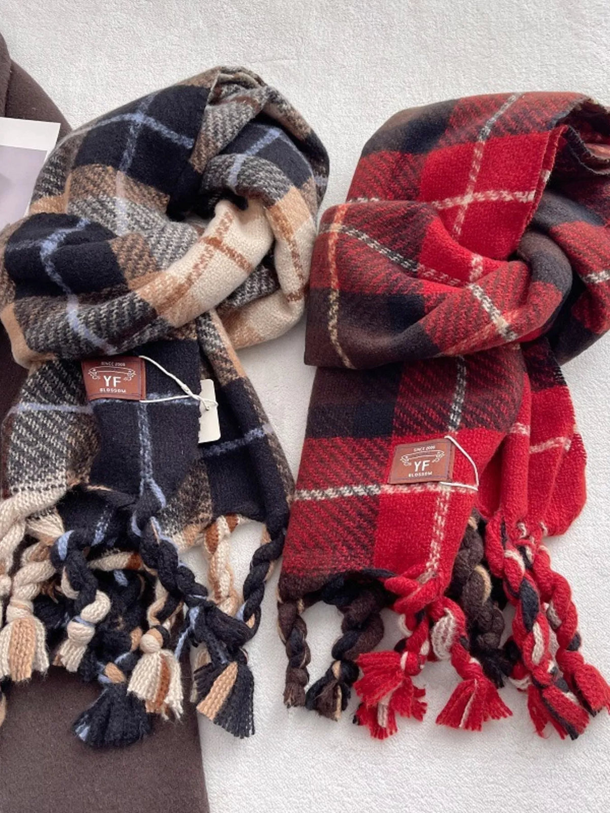 Warm Plaid Tassel Scarf - Lilixa.store