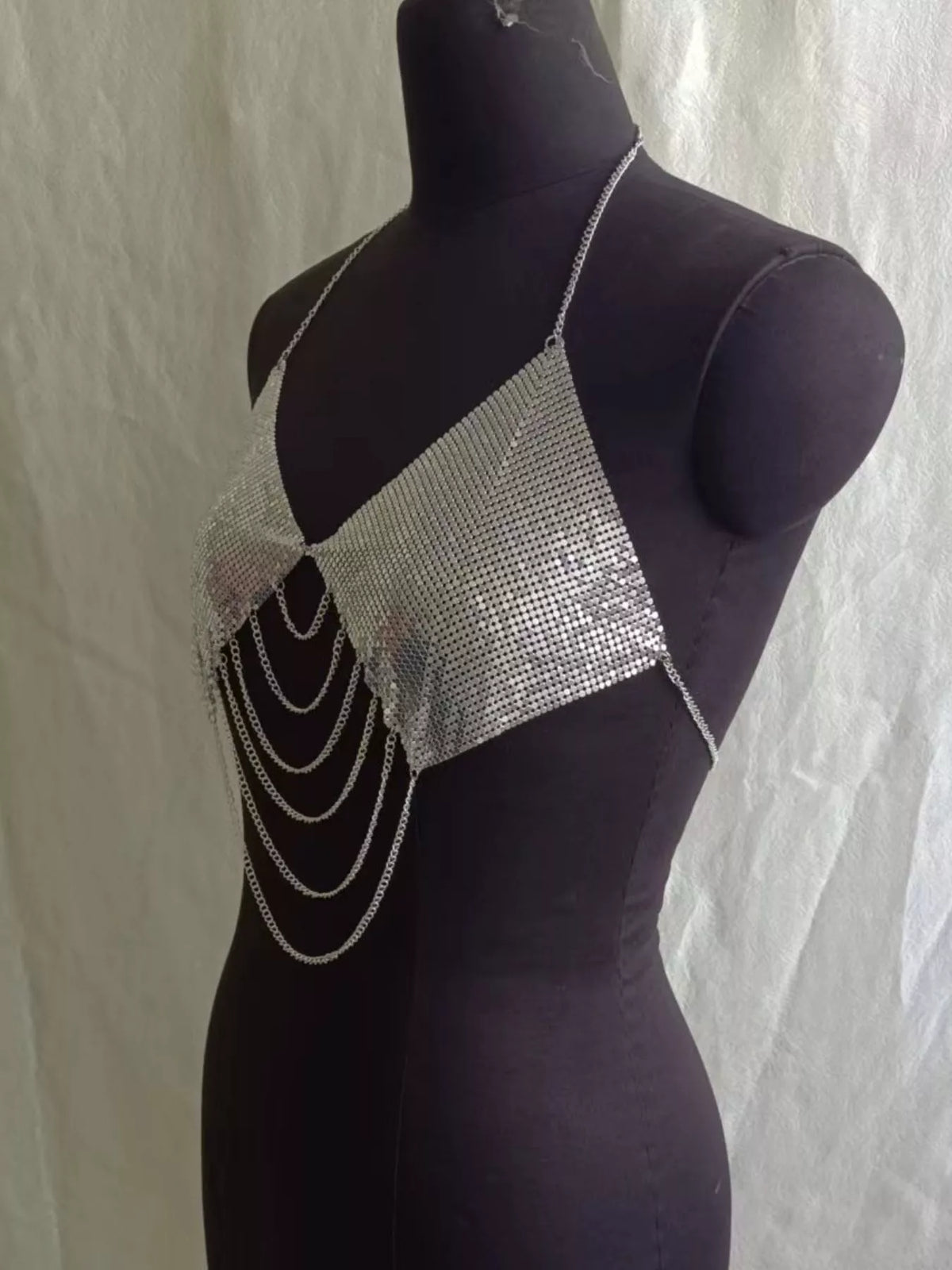 Metallic Chainmail Halter Cami Top, view 14