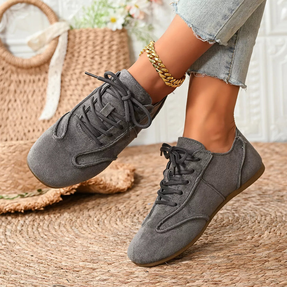Lace Up Round Toe Sneakers - Lilixa.store