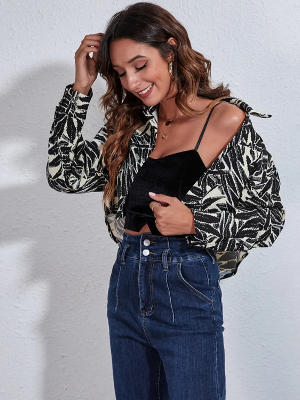 Button Down Printed Cropped Jacket, view 8