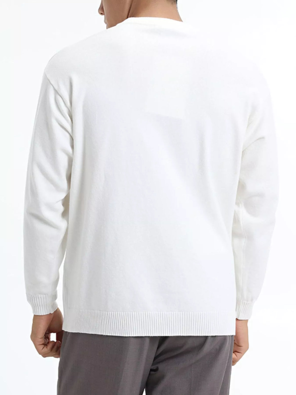 Men's Minimalist Crew Neck Sweater with Ribbed Cuffs, view 4