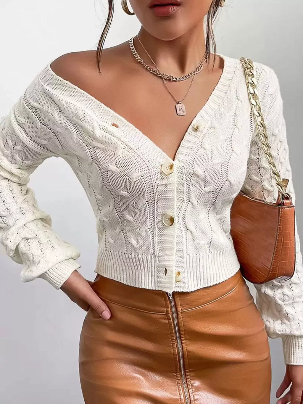 Cable Knit Button-Down Cardigan - Lilixa.store