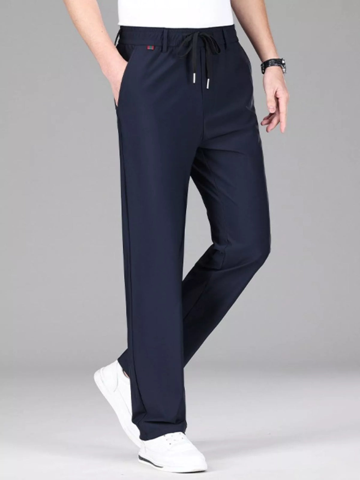 Men's Plus Size Lightweight Drawstring Casual Pants in Navy Blue