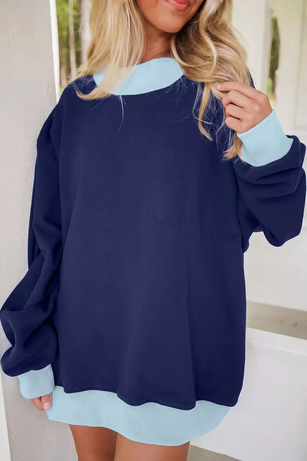 Colorblock Trim Crewneck Long Sleeve Pullover Sweatshirt - Lilixa.store