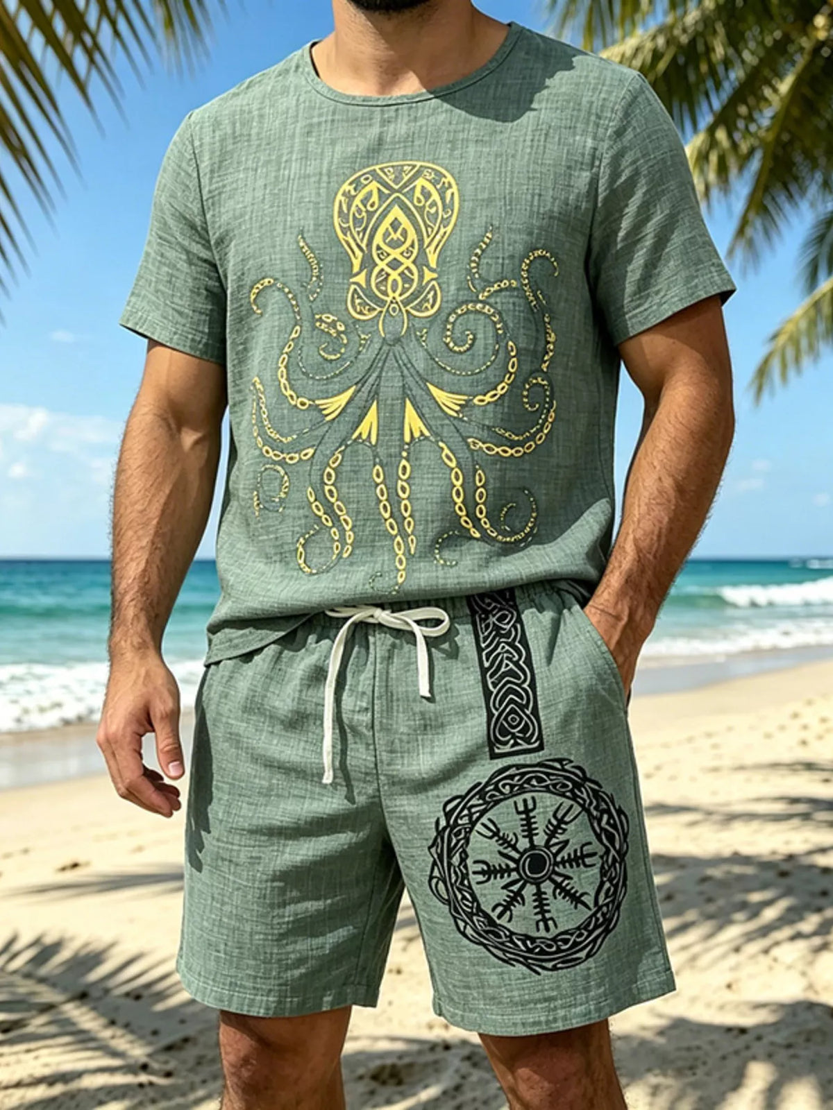 Men's Full Size Round Neck Tee and Shorts Set Plus Size - Lilixa.store