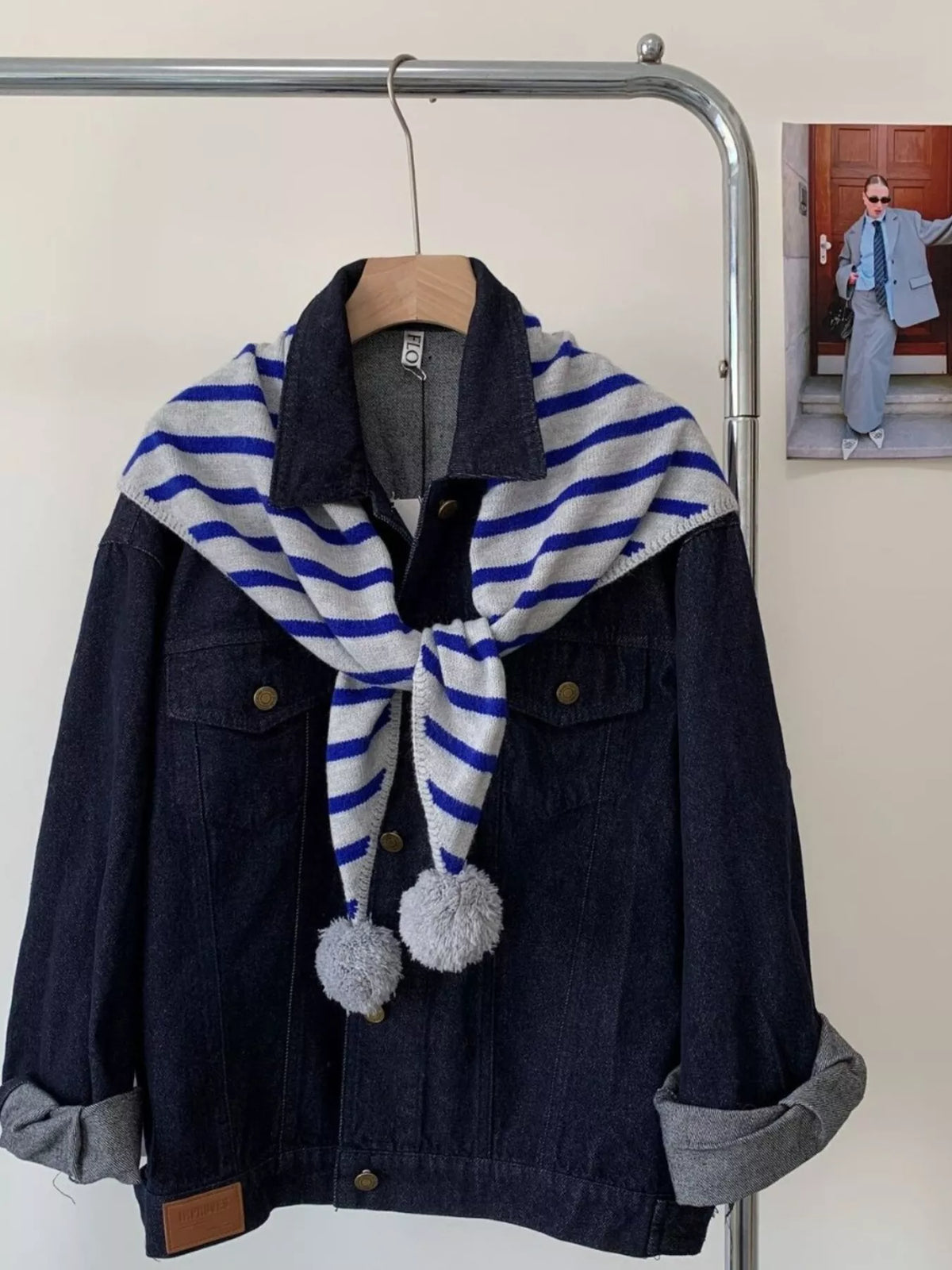 Striped Knitted Scarf with Pom-poms - Lilixa.store