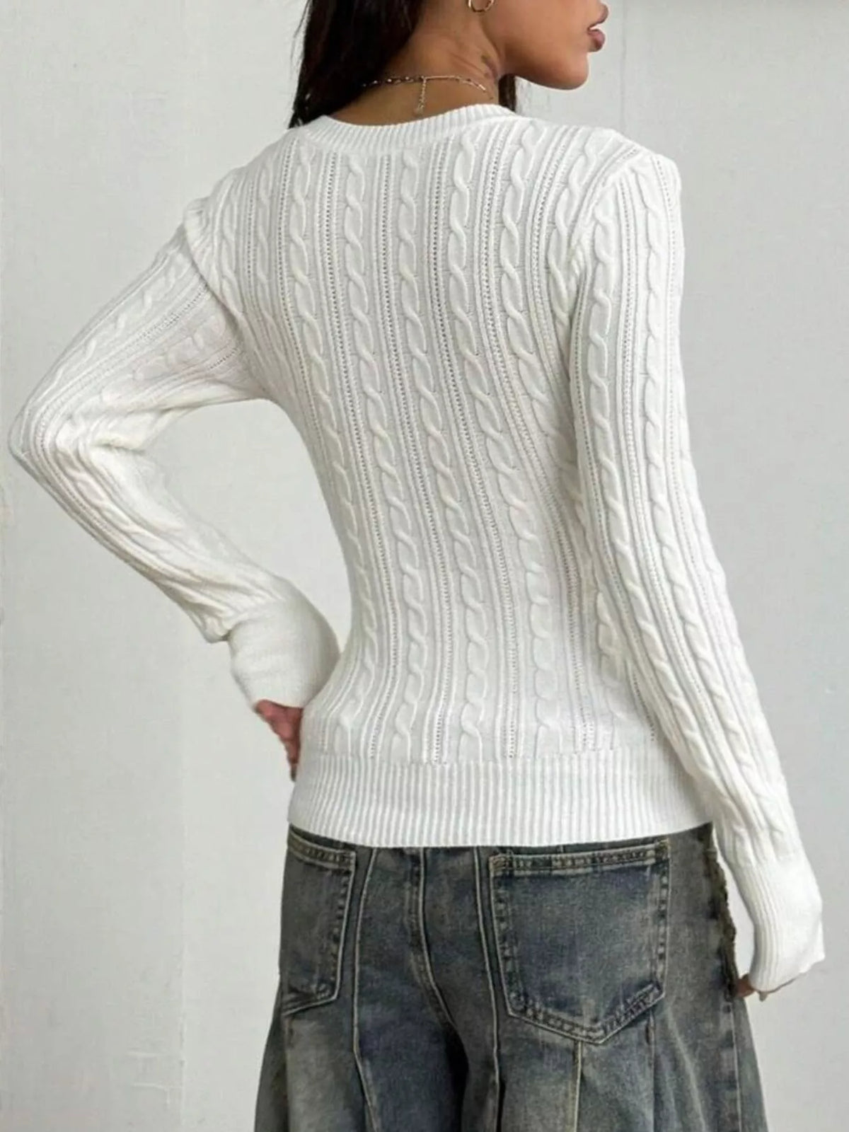 Slim-Fit Cable Knit Top - Lilixa.store