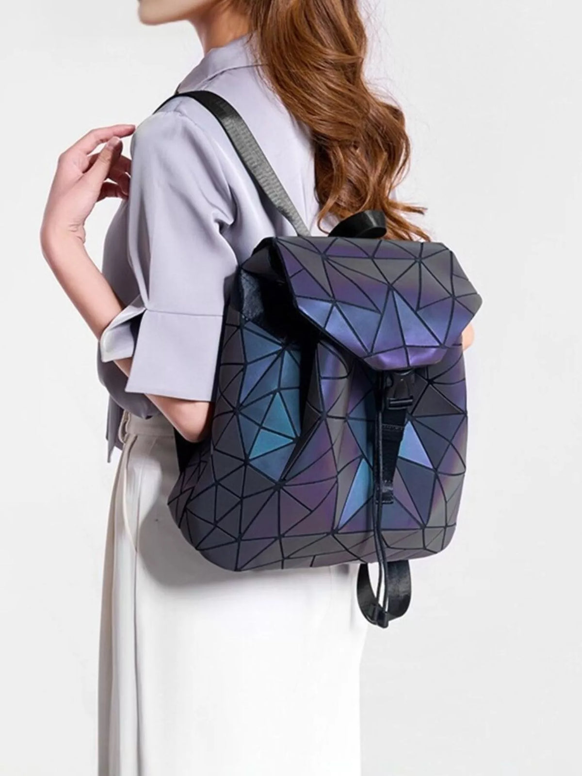 Geometric Backpack Bag in Blue Purple, view 3