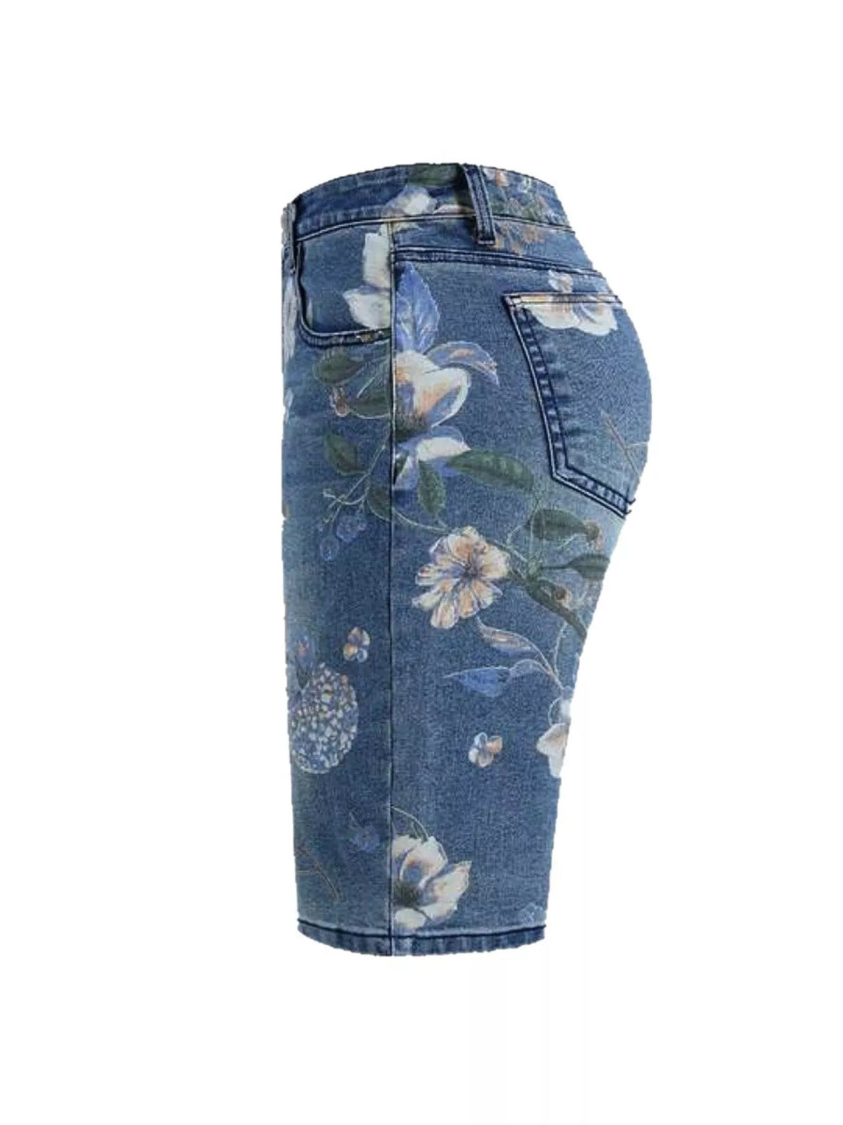 Floral Print Denim Shorts in Blue, view 4