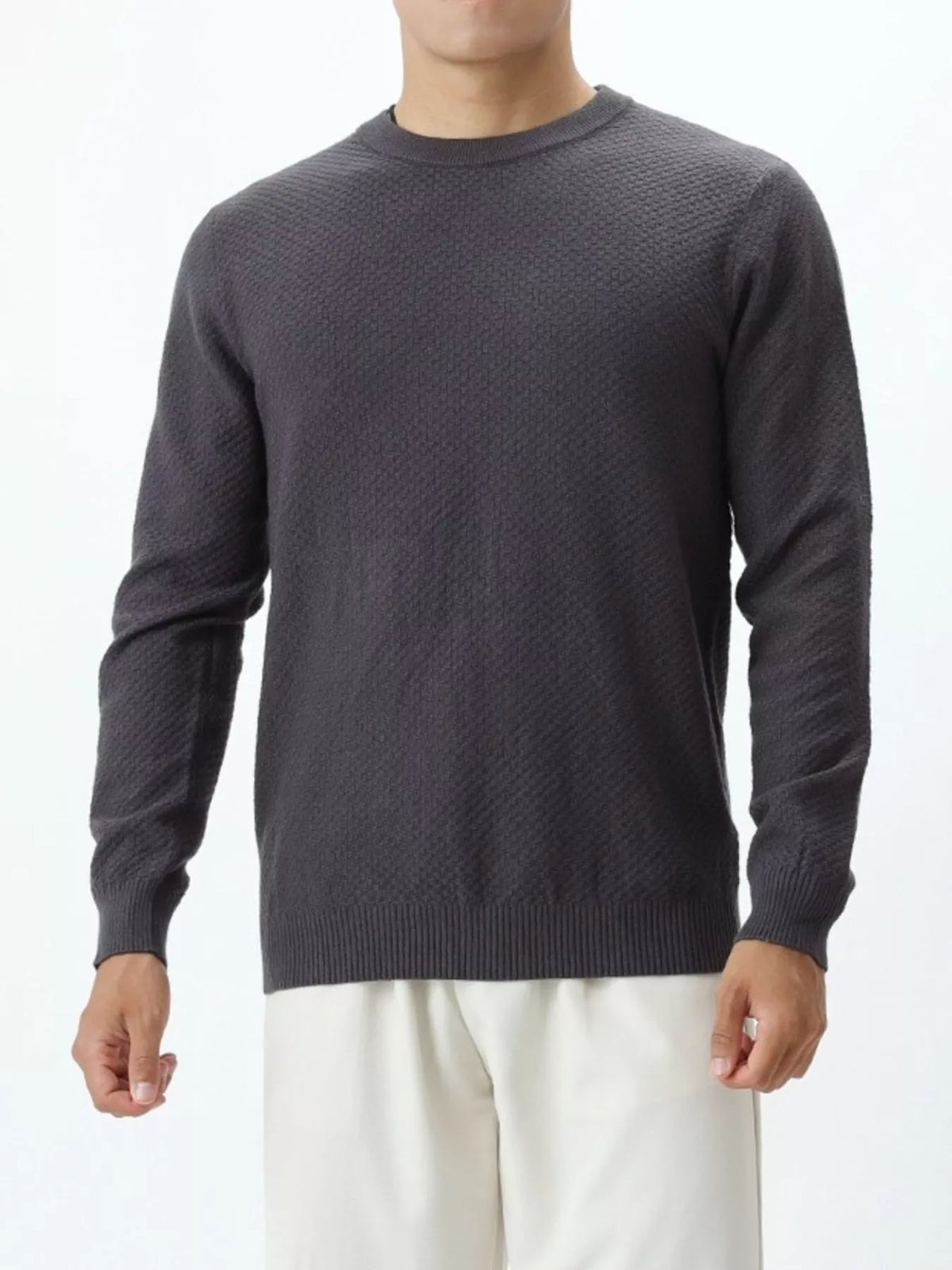 Men's Plus Size Textured Crew Neck Sweater