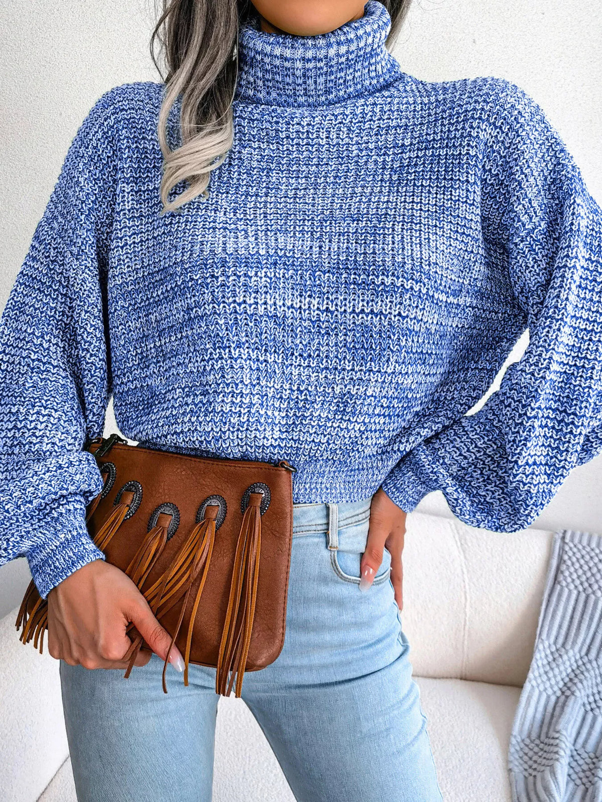 Turtleneck Dropped Shoulder Sweater