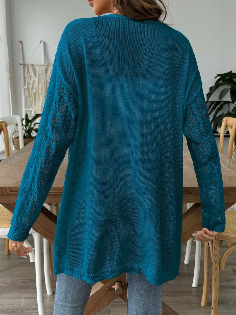 Openwork Open Front Long Sleeve Cardigan - Lilixa.store
