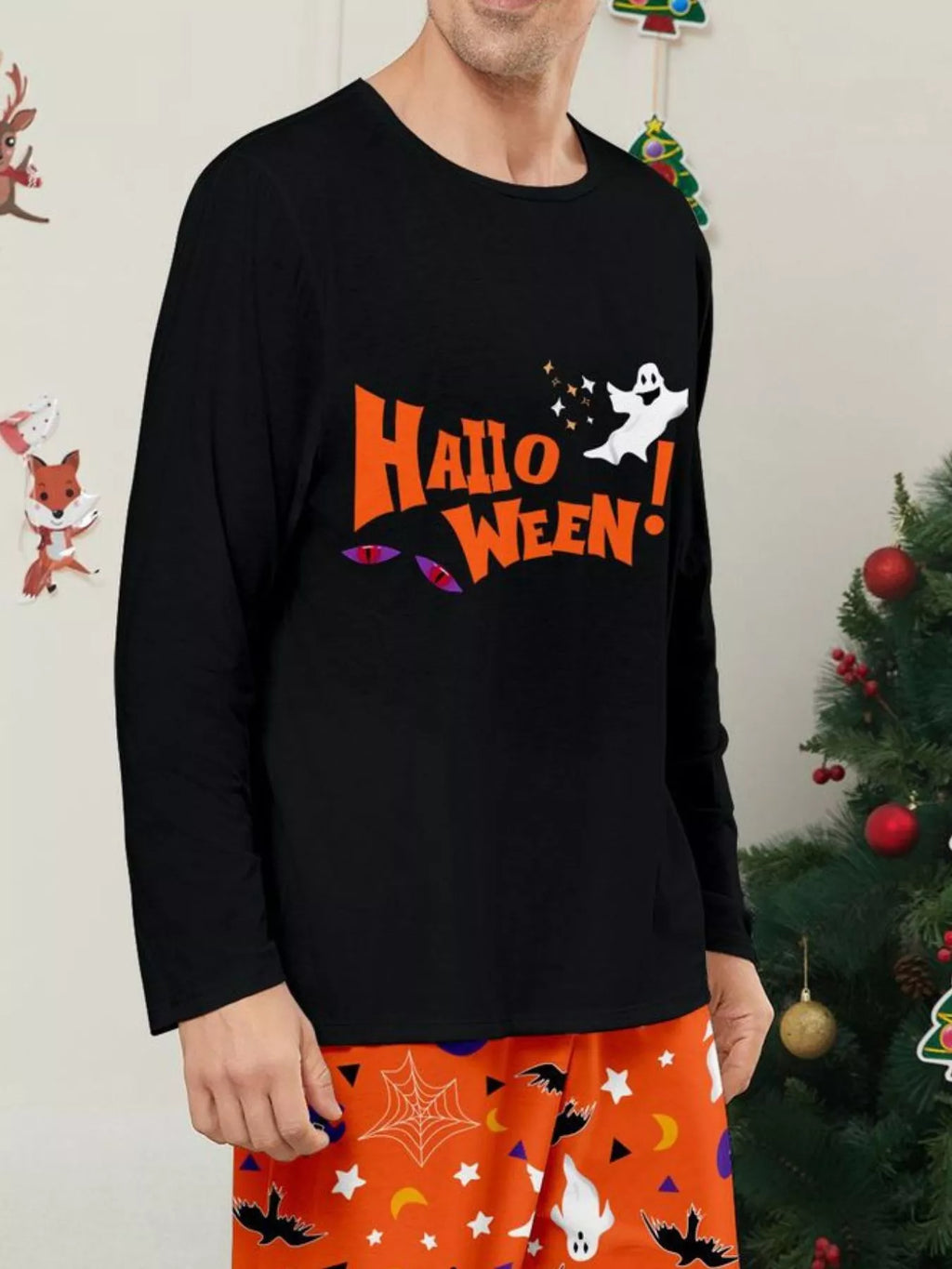 Full Size Halloween Family Matching Pajama Set with Ghost and Pumpkin Print Plus Size - Lilixa.store