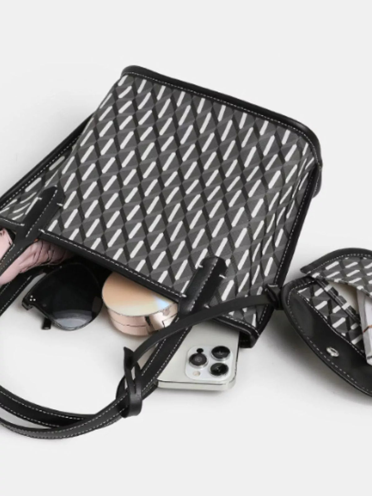 Geometric Handbag with Detachable Purse
