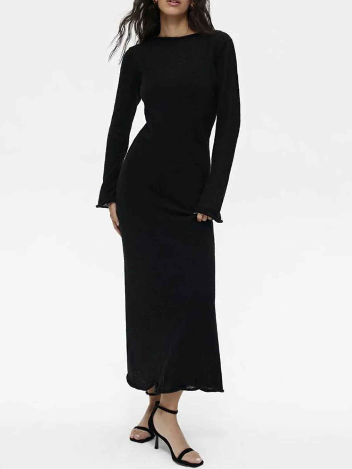 Ribbed Knit Cami Dress and Cover Up Sweater Set in Black