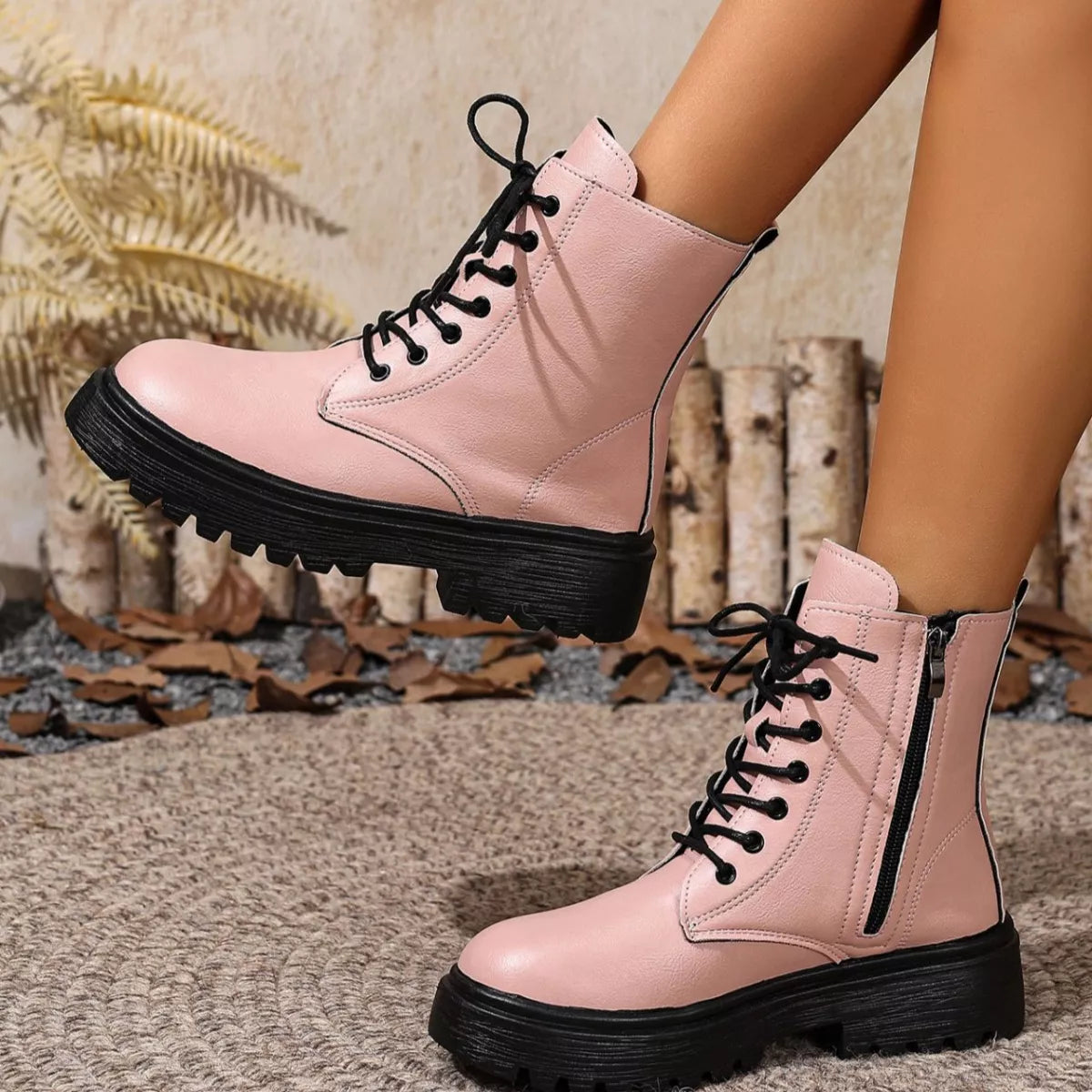 Lace-Up Ankle Combat Boots - Lilixa.store