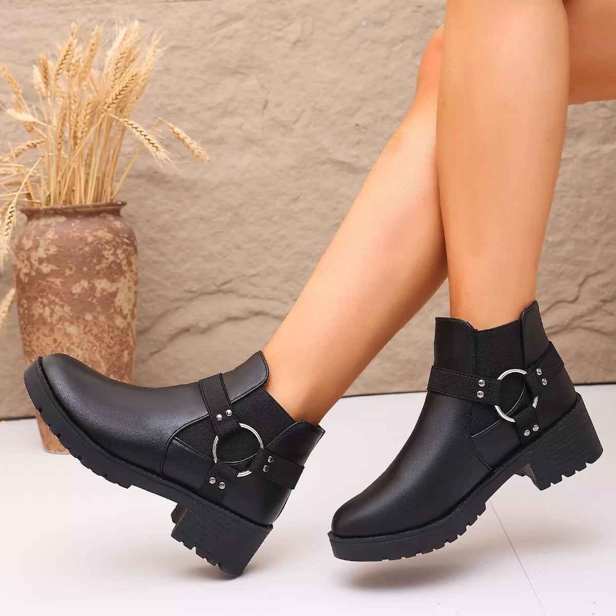 Round Toe Block Heels Boots