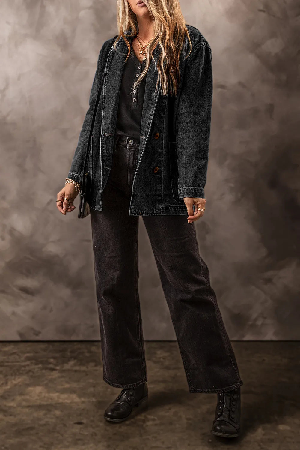 Pocketed Long Sleeve Denim Jacket, view 5