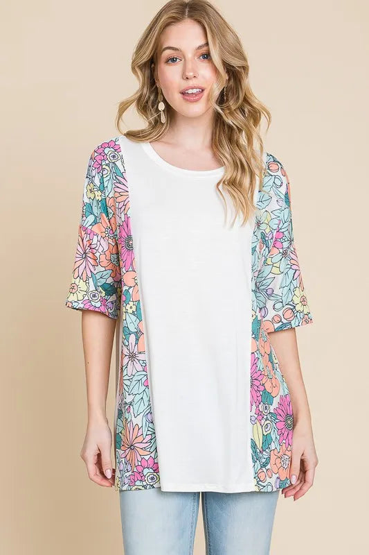 BOMBOM Floral Round Neck Half Sleeve T-Shirt - Lilixa.store