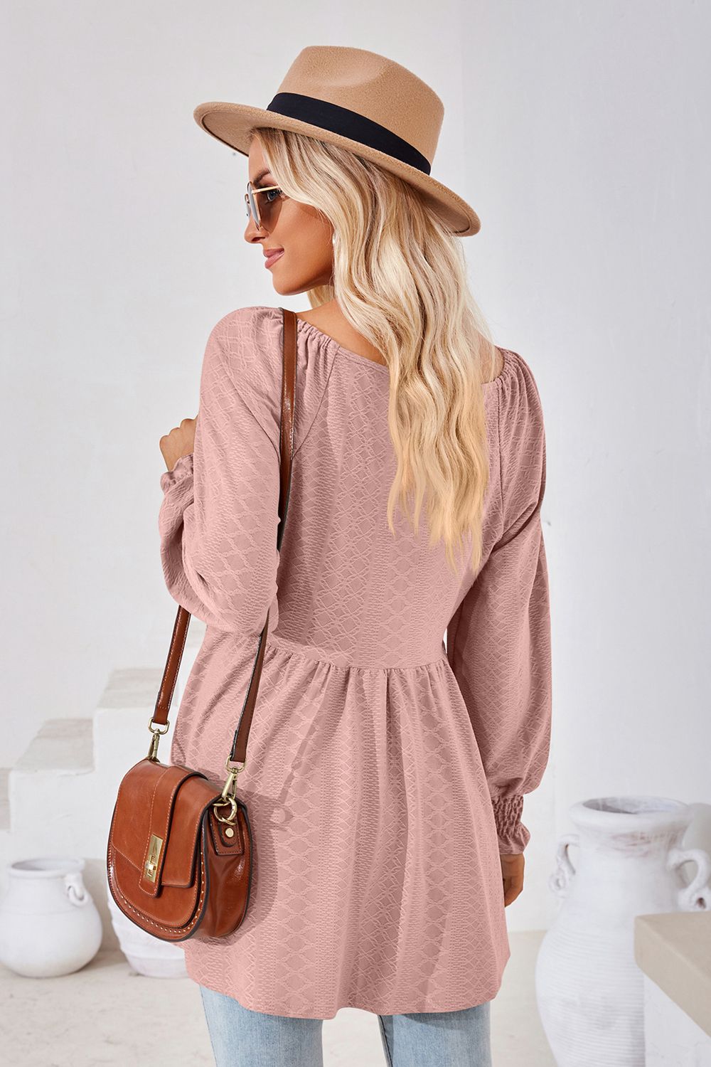 V-Neck Lantern Sleeve Blouse, view 8