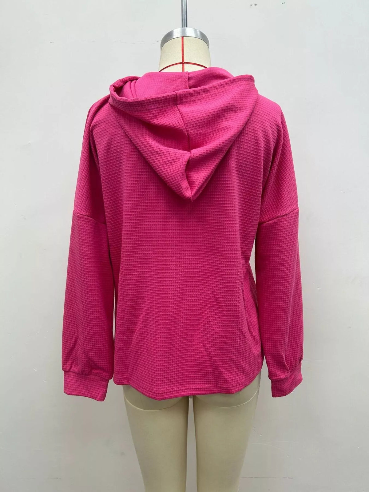 Full Size Waffle Knit Drawstring Long Sleeve Hoodie Plus Size - Lilixa.store