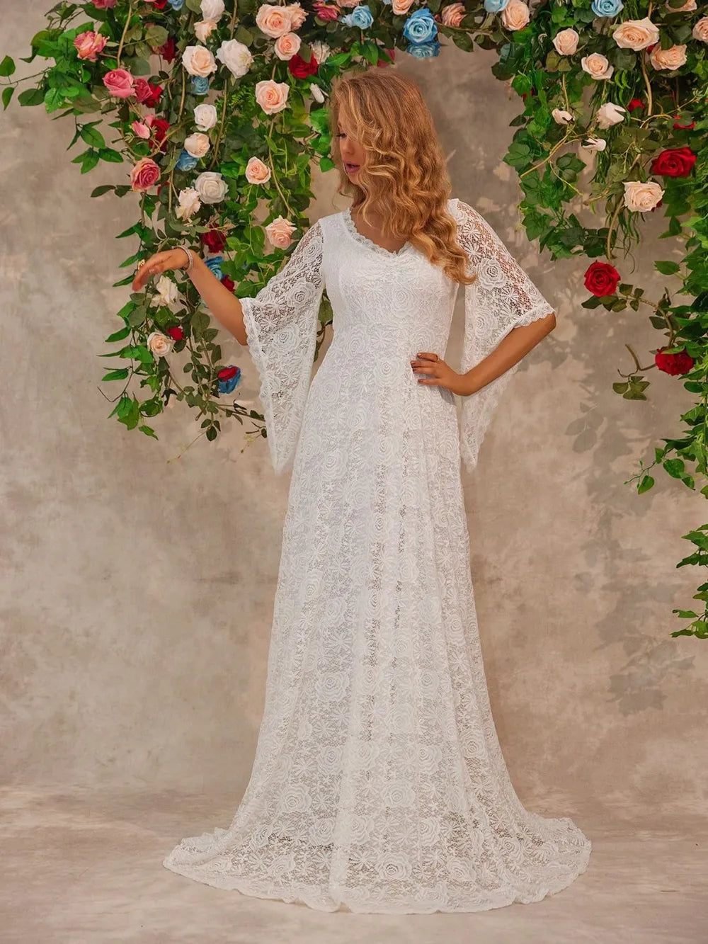 Lace V-Neck Floor length Dress - Lilixa.store