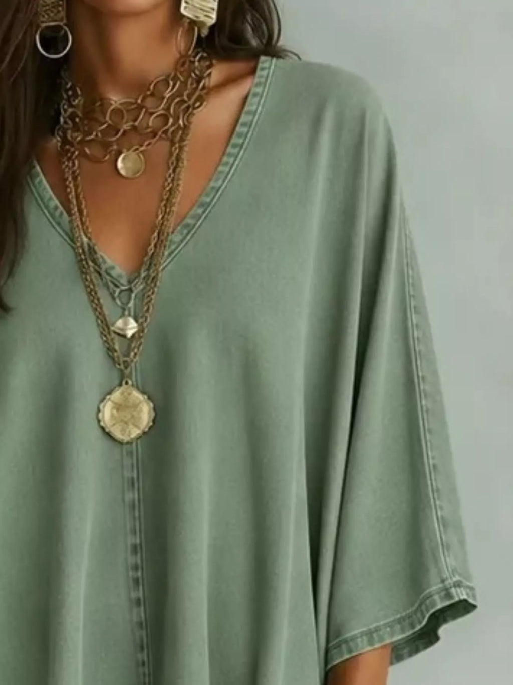 V-Neck Batwing Sleeve T-Shirt - Lilixa.store