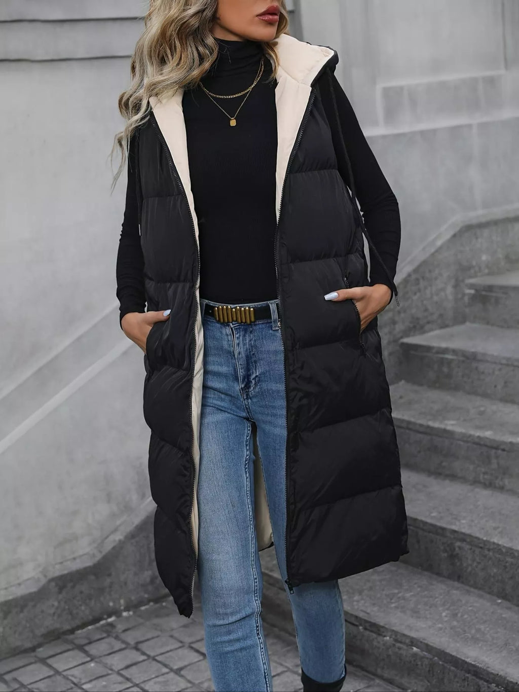 Longline Padded Hooded Vest Coat - Lilixa.store