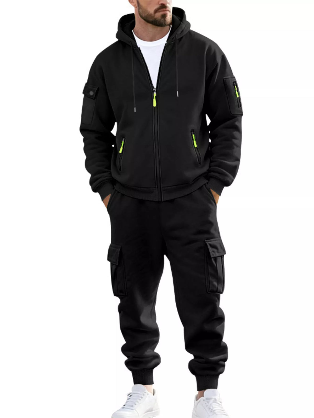 Men's Plus Size Casual Zip-Up Hoodie and Cargo Pants Set - Lilixa.store