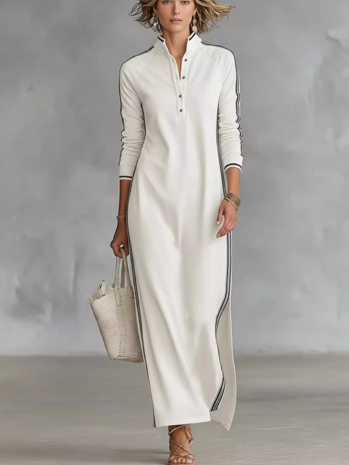 Side Stripe Detail Slit Maxi Dress