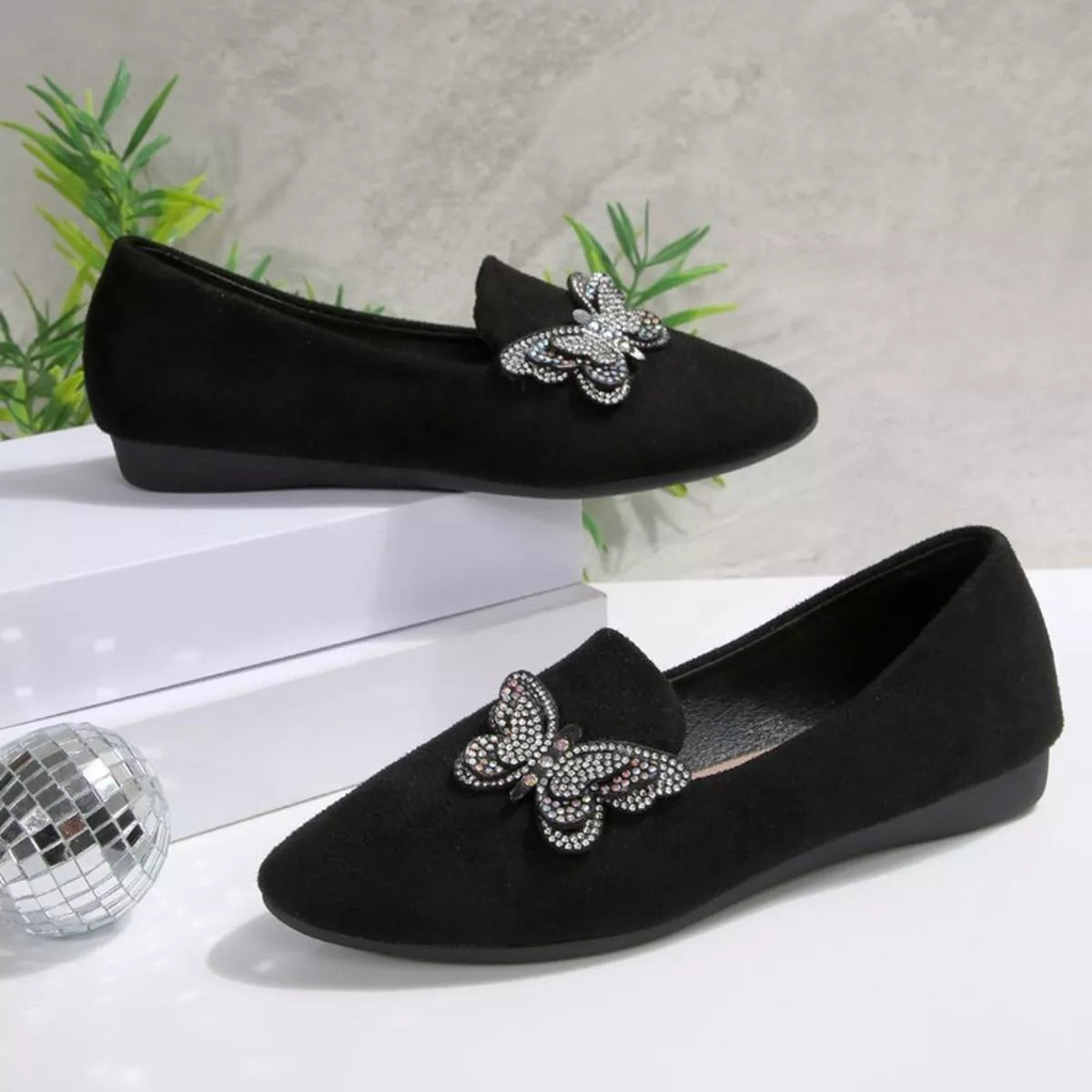 Butterfly Decor Slip-Ons in Black, view 5