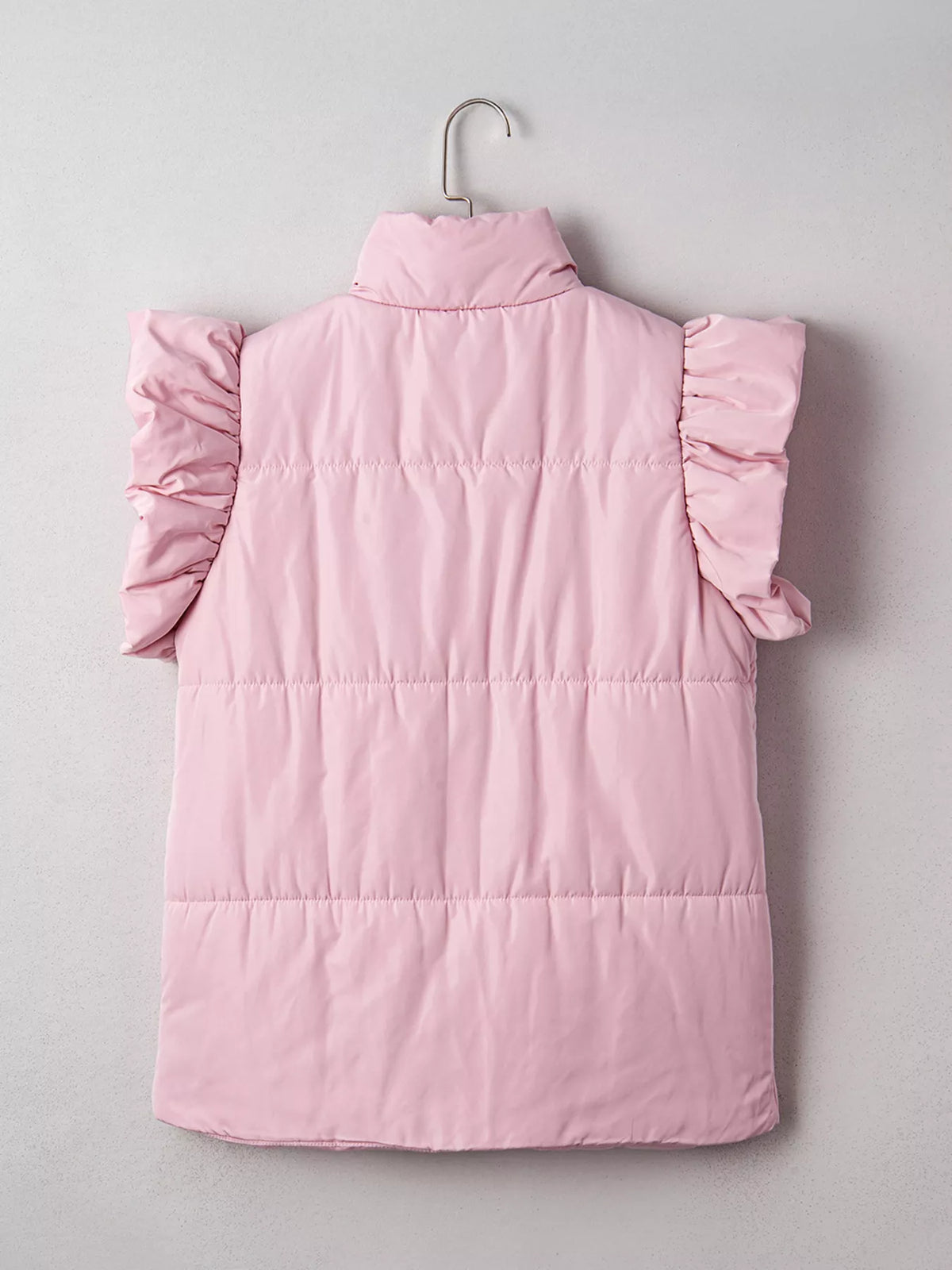 Stand Neck Flutter Sleeve Snap Button Puffer Vest - Lilixa.store