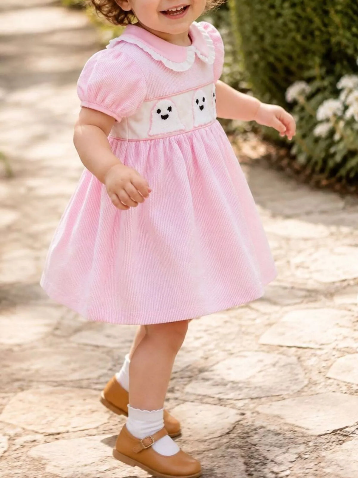 Children's Halloween Ghost Smocked Gingham Dress