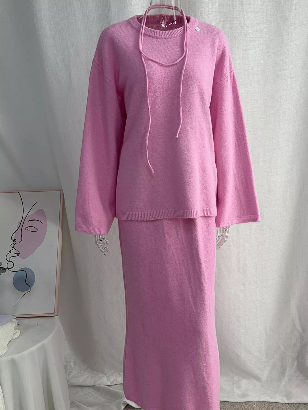 Waist-Tie Detail Sweater and Maxi Skirt Set, view 17