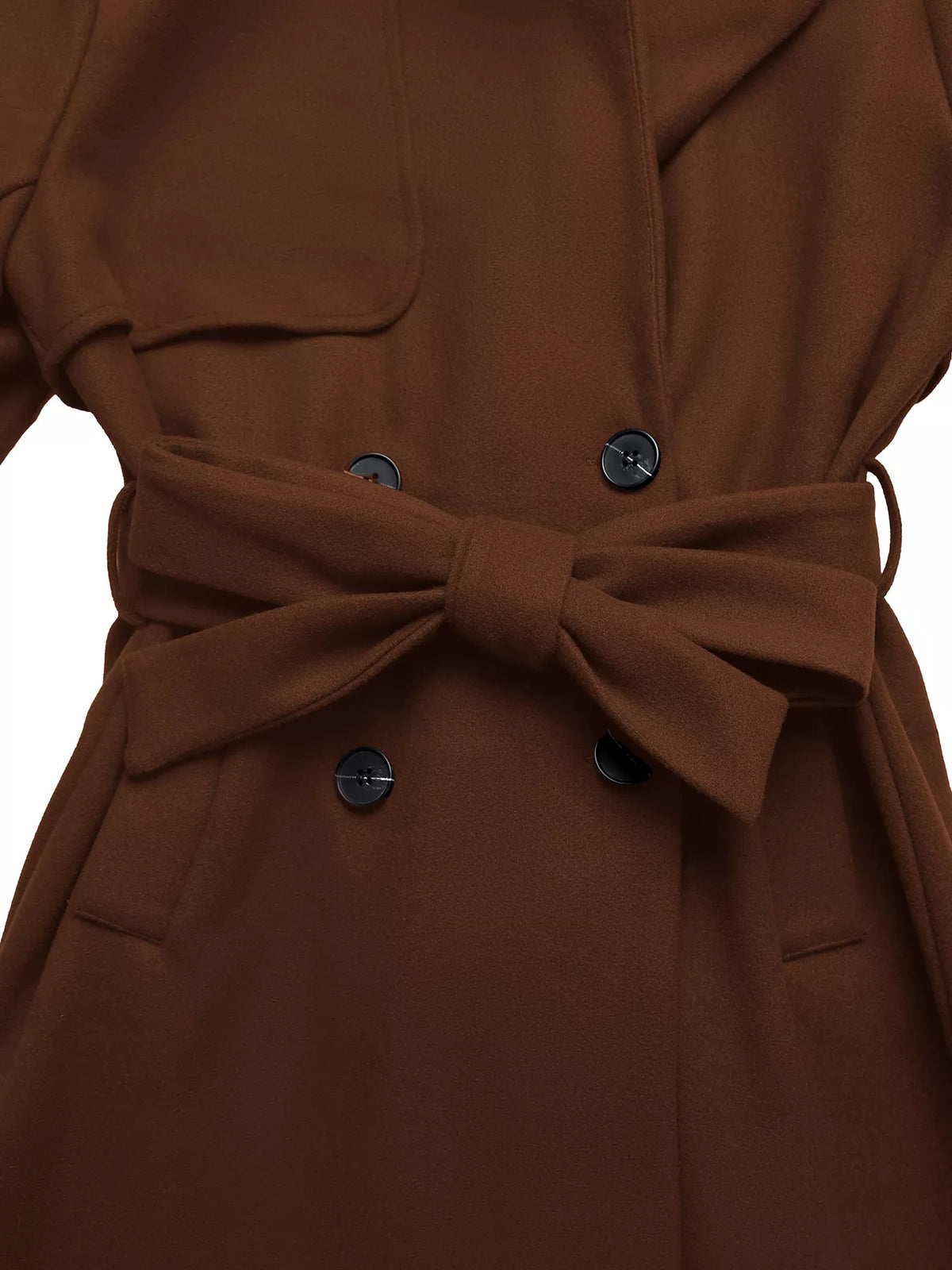 Lapel Collar Belted Wool Blend Coat in Brown, view 7