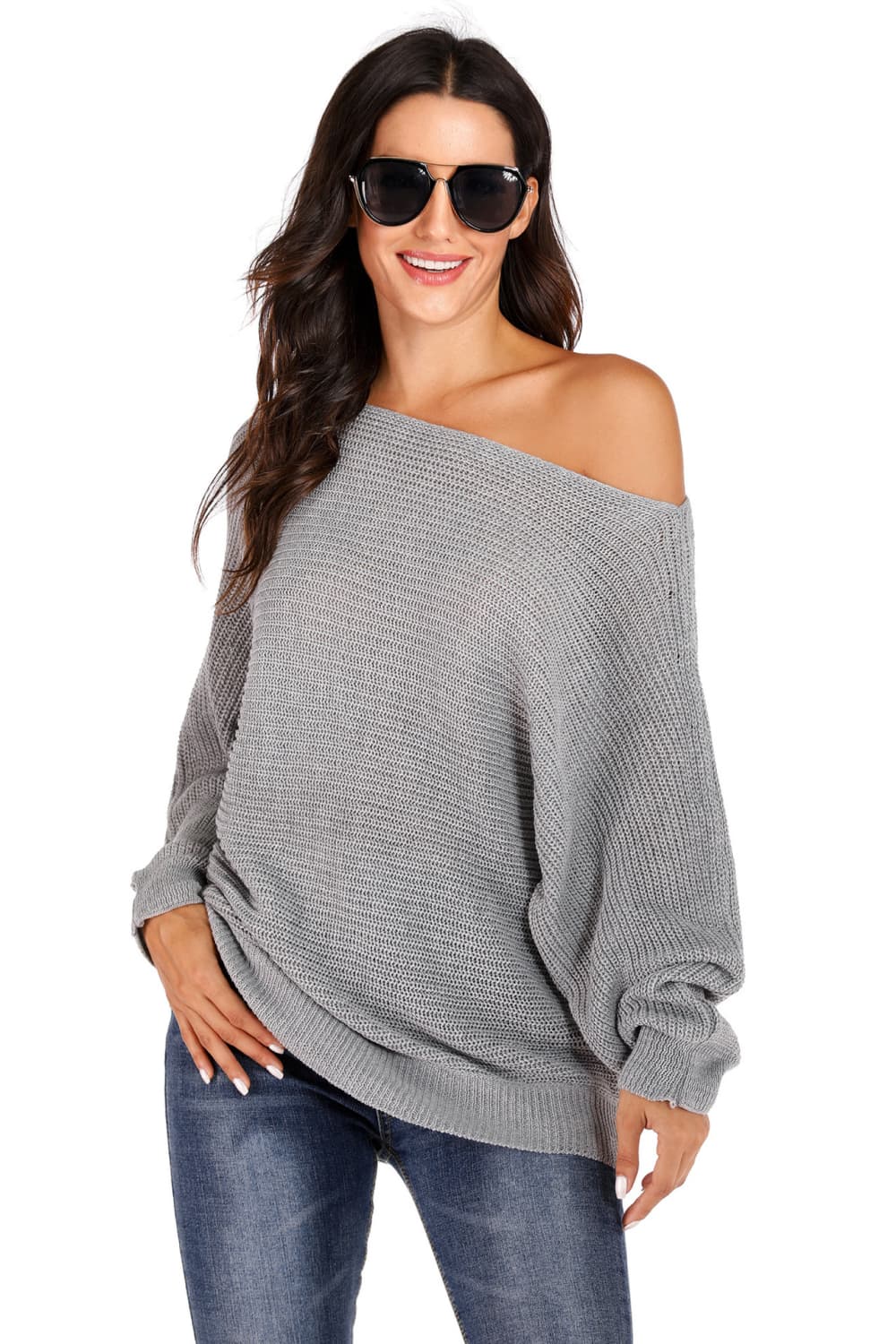 One Shoulder Dolman Sleeve Sweater, view 2