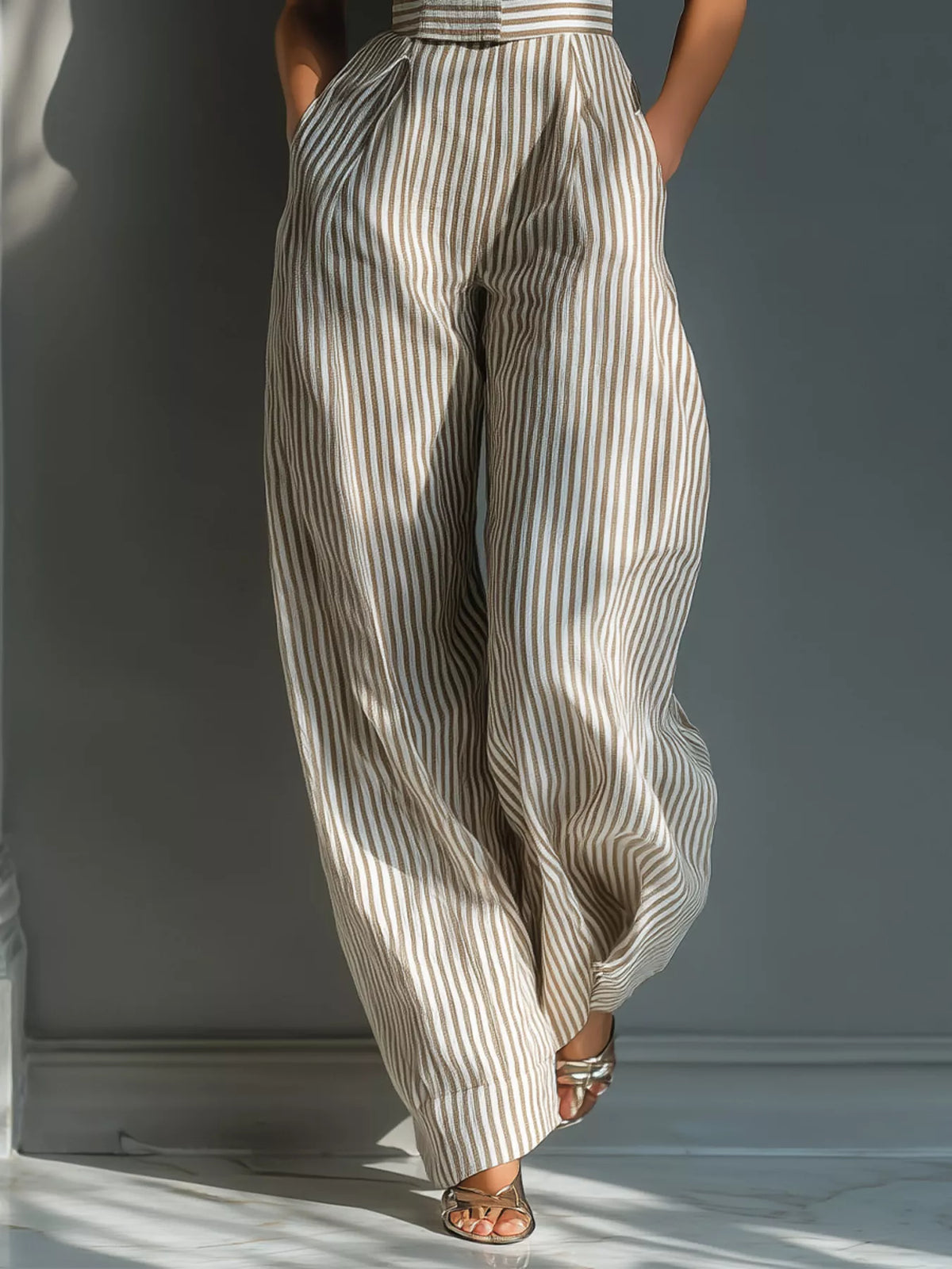 Full Size Striped Wide-Leg Jumpsuit with Tie-Shoulder Detail Plus Size