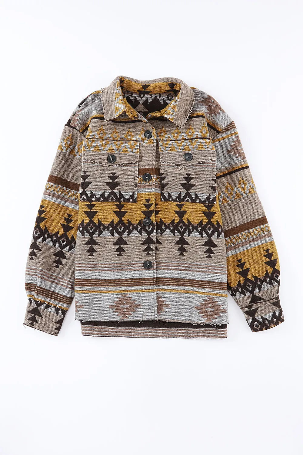 Pocketed Geometric Collared Neck Jacket in Camel, view 8