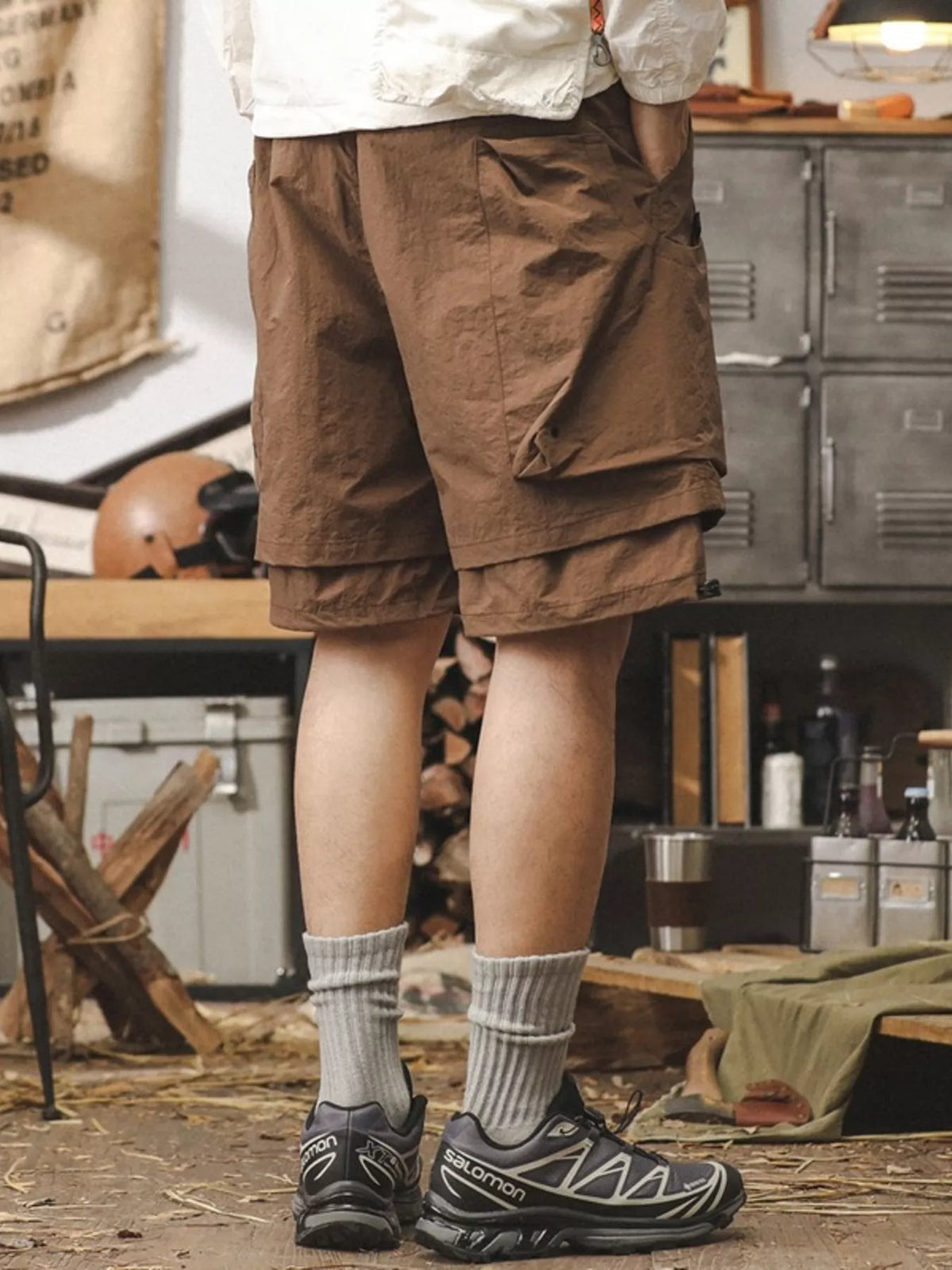 Men's Plus Size Multiple Pocket Layered Cargo Shorts with Drawstring Hem - Lilixa.store