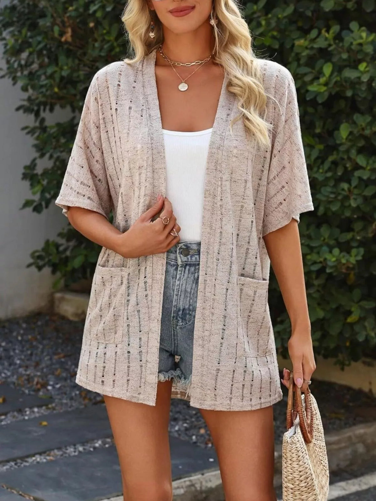 Openwork Open Front Cardigan - Lilixa.store