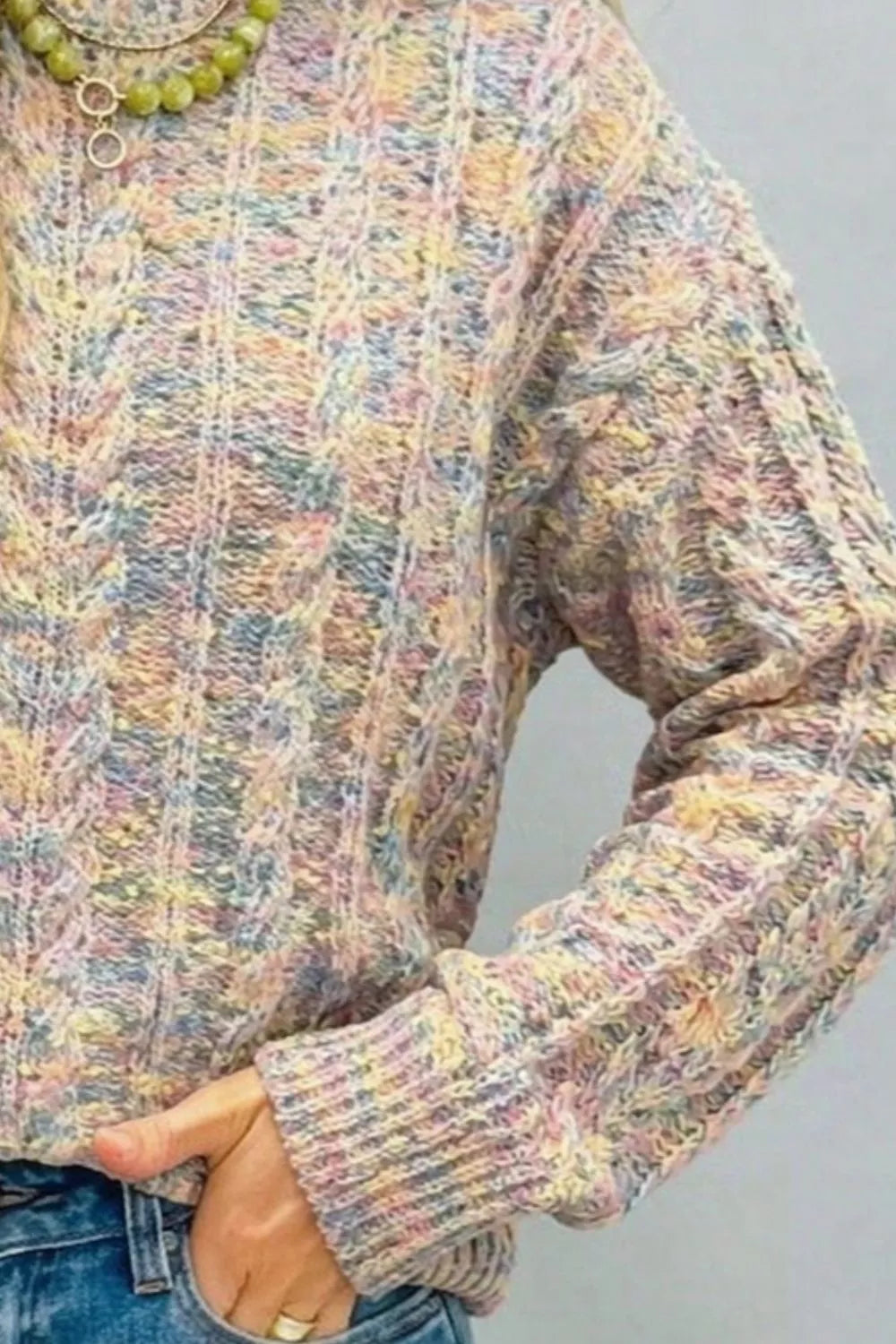 Multicolor Cable Knit Dropped Shoulder Sweater - Lilixa.store