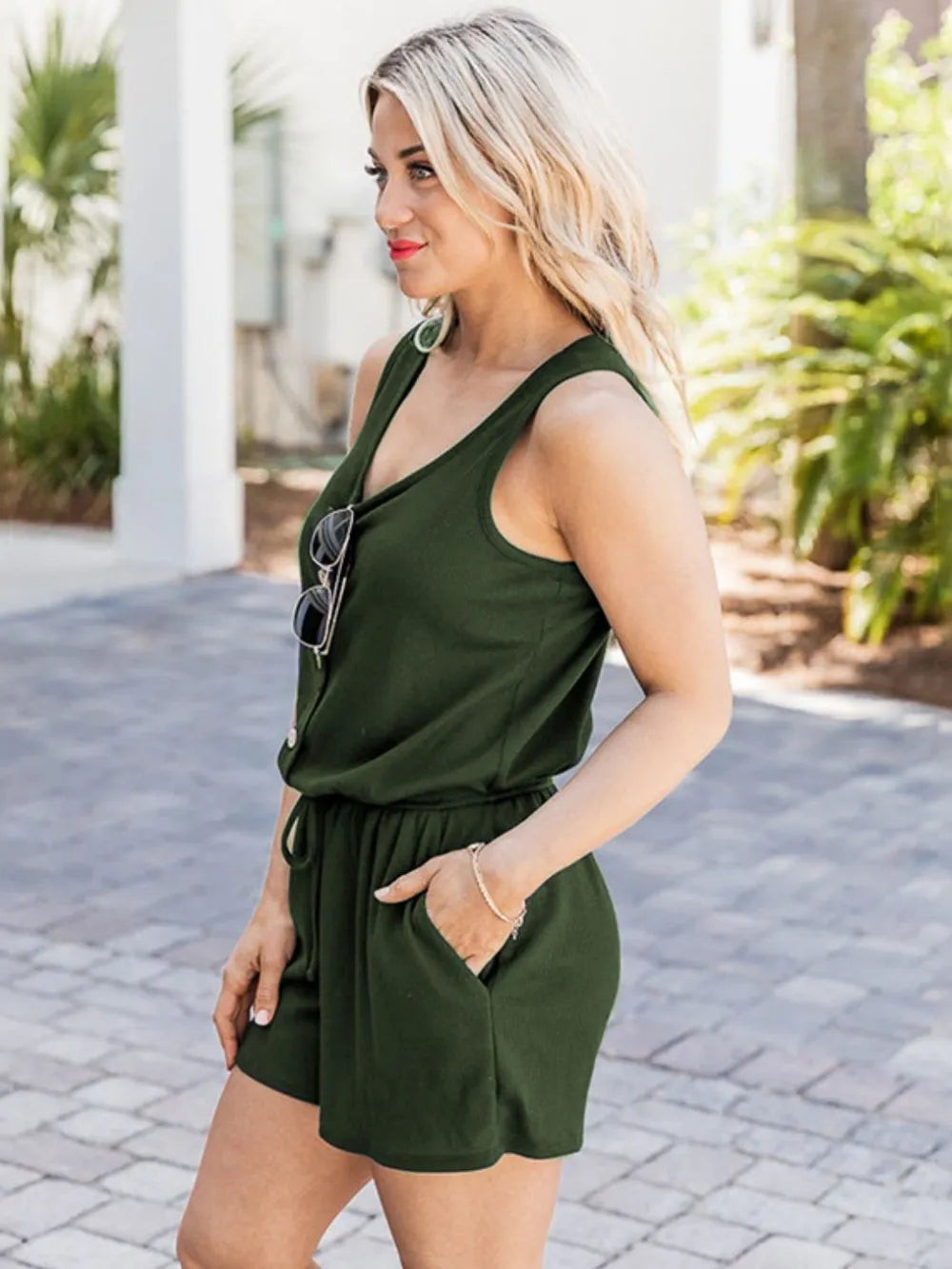 Scoop Neck Wide Strap Romper with Pockets - Lilixa.store